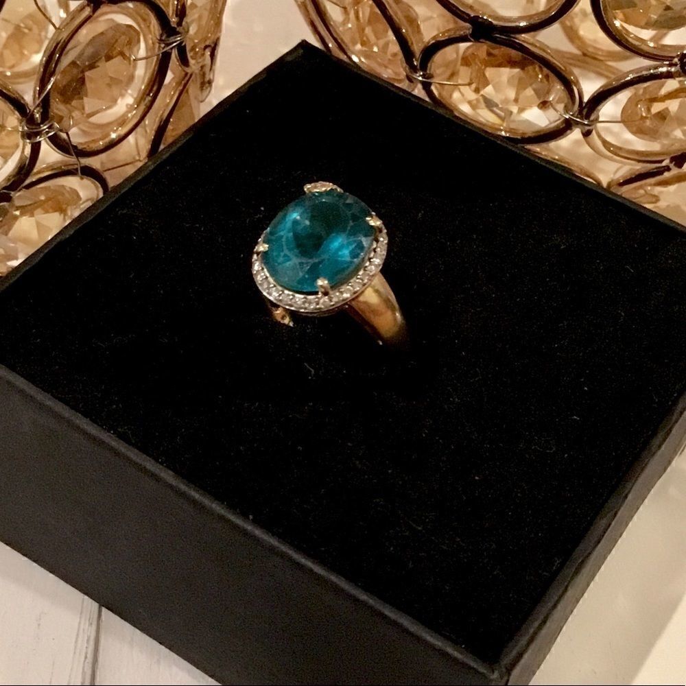 14K Gold Diamond and Apatite ring size 5.5